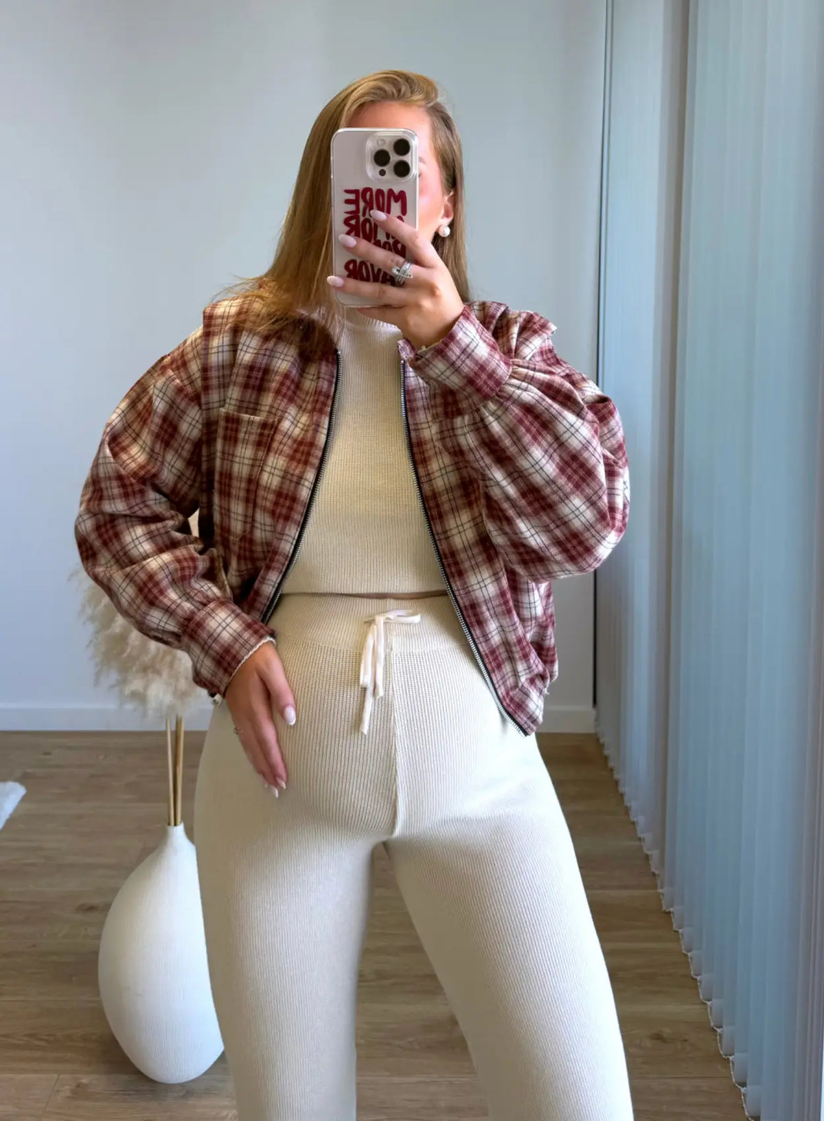 Veste-bomber-de-grossesse-rouge-/-rosé
