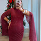 Robe-de-grossesse-à-paillettes-rouges-manches-capes