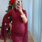 Robe-de-grossesse-à-paillettes-rouges-manches-capes