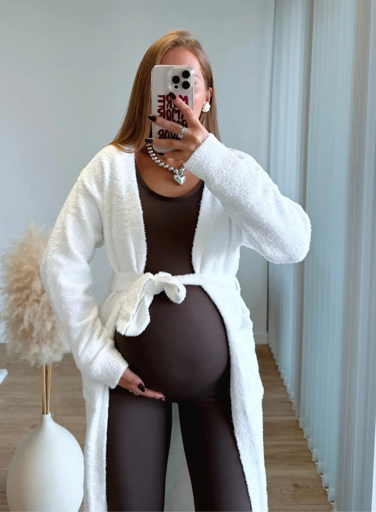 DOUDOU - Gilet long de grossesse douceur EXTRÊME blanc