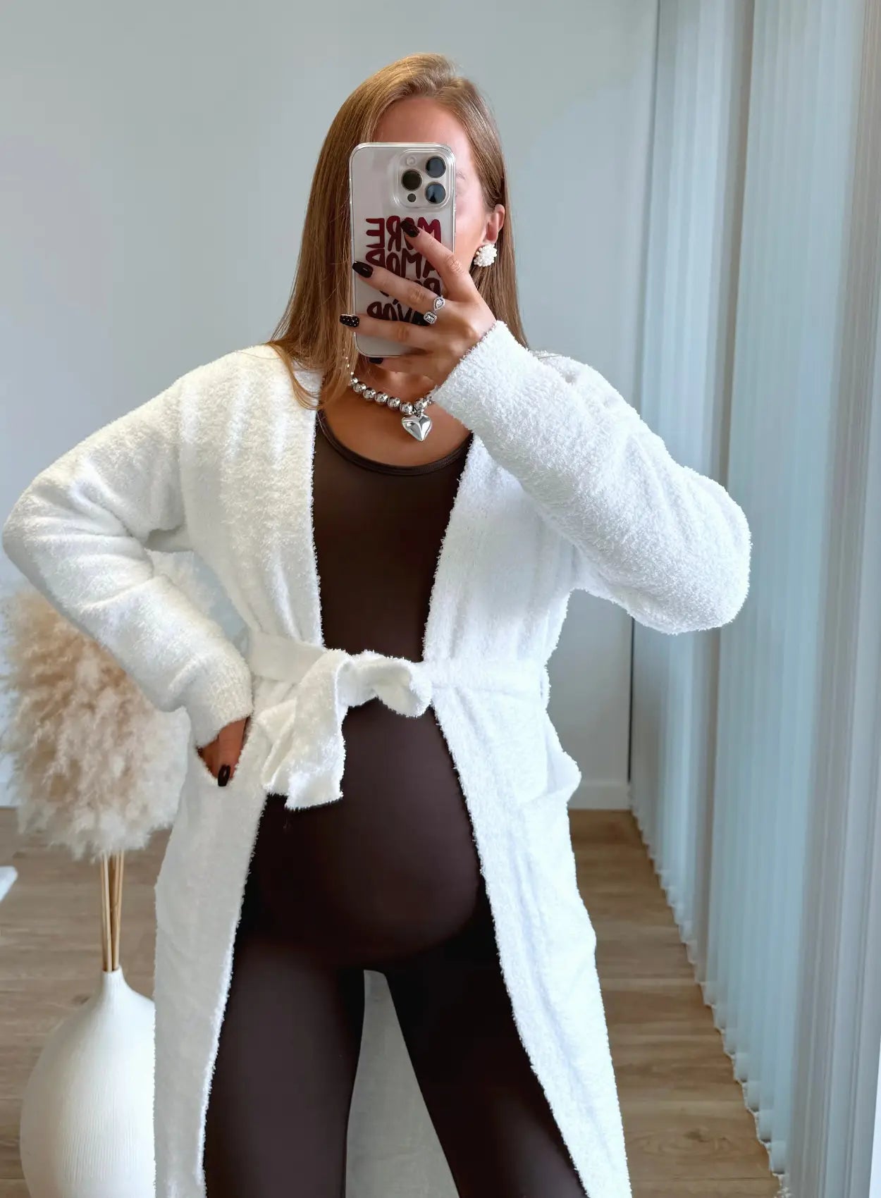 DOUDOU - Gilet long de grossesse douceur EXTRÊME blanc