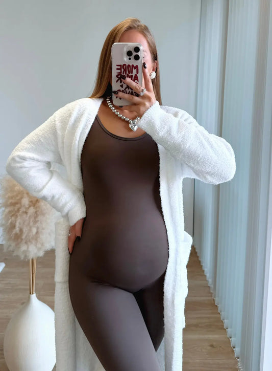 DOUDOU - Gilet long de grossesse douceur EXTRÊME blanc