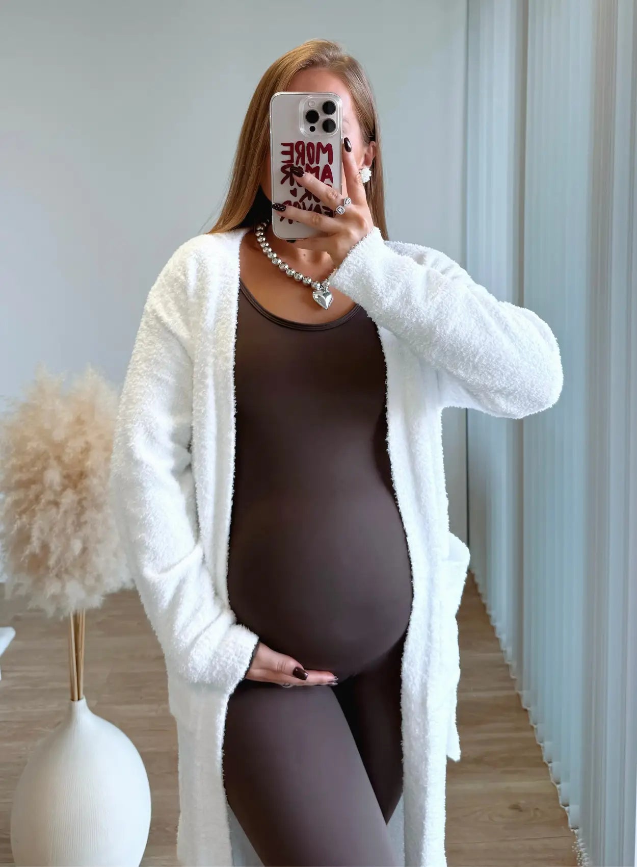 DOUDOU - Gilet long de grossesse douceur EXTRÊME blanc