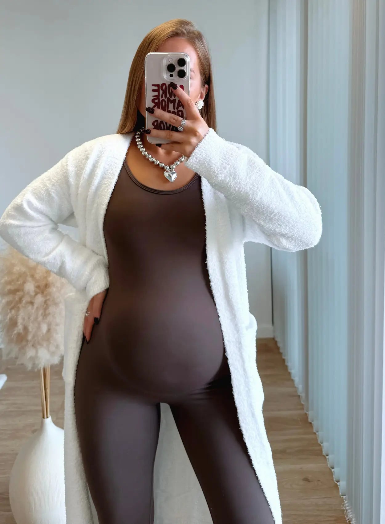 DOUDOU - Gilet long de grossesse douceur EXTRÊME blanc