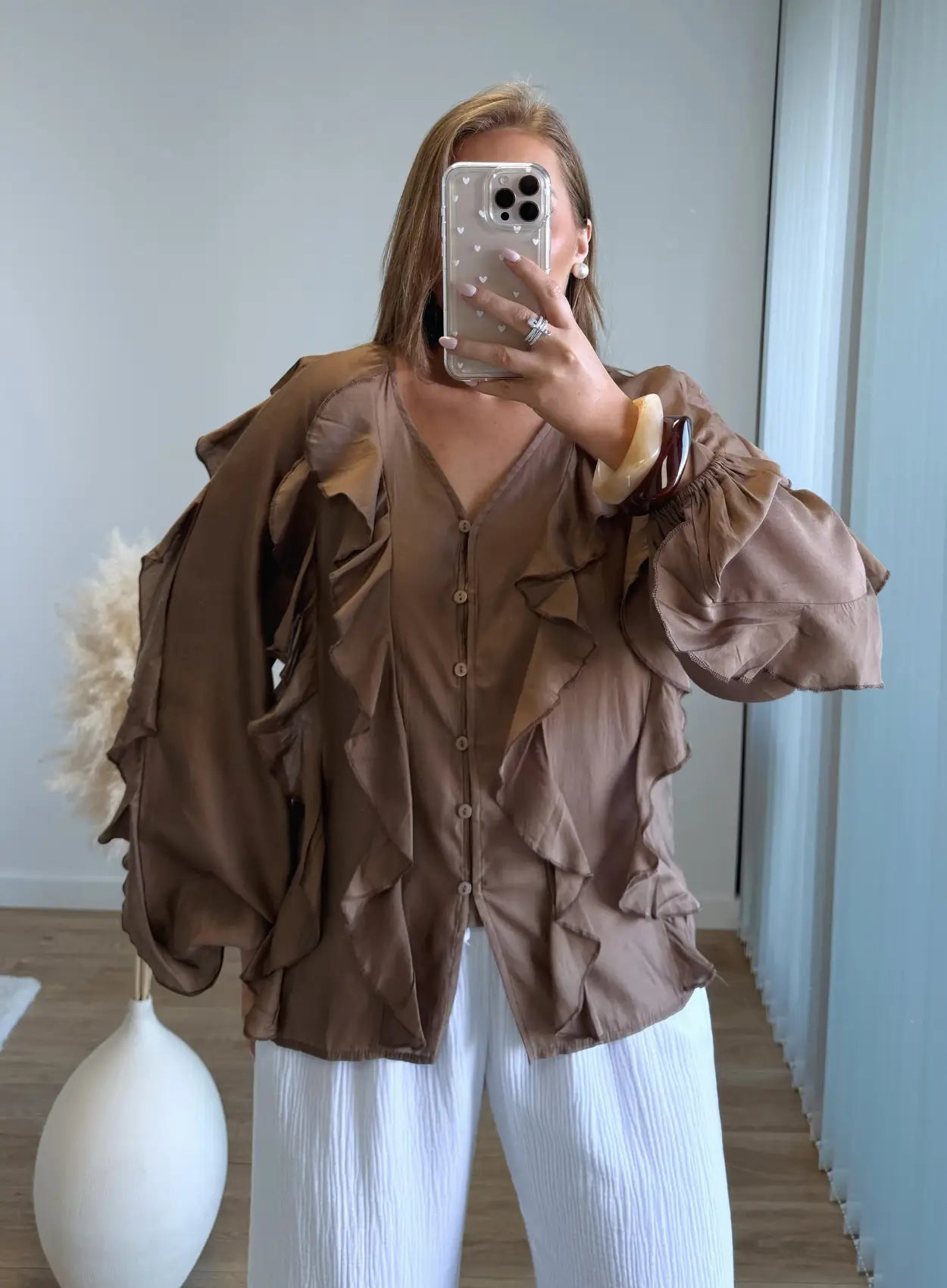 Blouse-allaitement-à-volants-chocolat