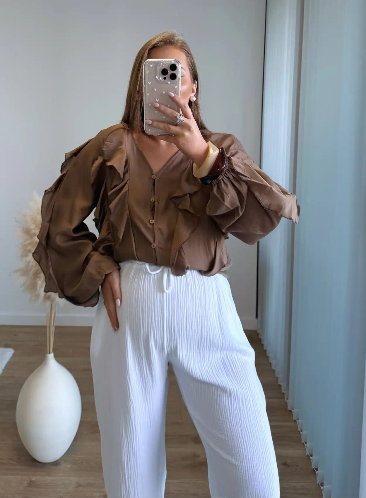 Blouse-allaitement-à-volants-chocolat