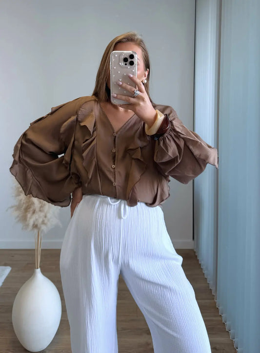 Blouse-allaitement-à-volants-chocolat