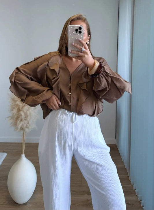 Blouse-allaitement-à-volants-chocolat