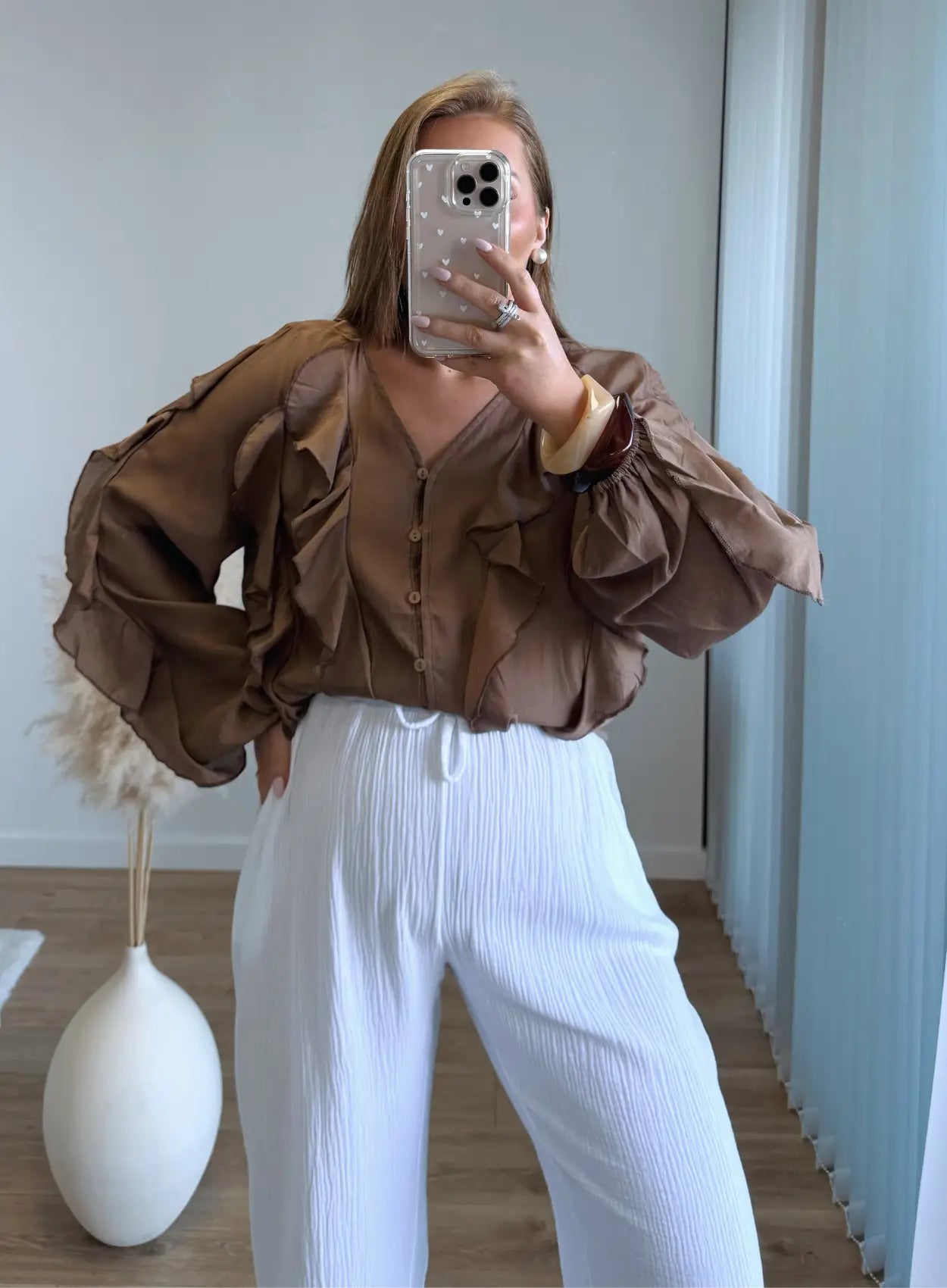 Blouse-allaitement-à-volants-chocolat