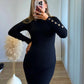 MOCHA - Robe mi-longue de grossesse en maille noire