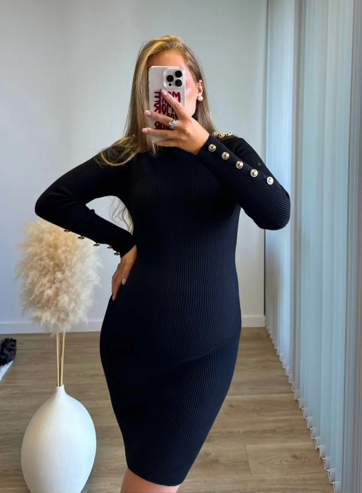 MOCHA - Robe mi-longue de grossesse en maille noire