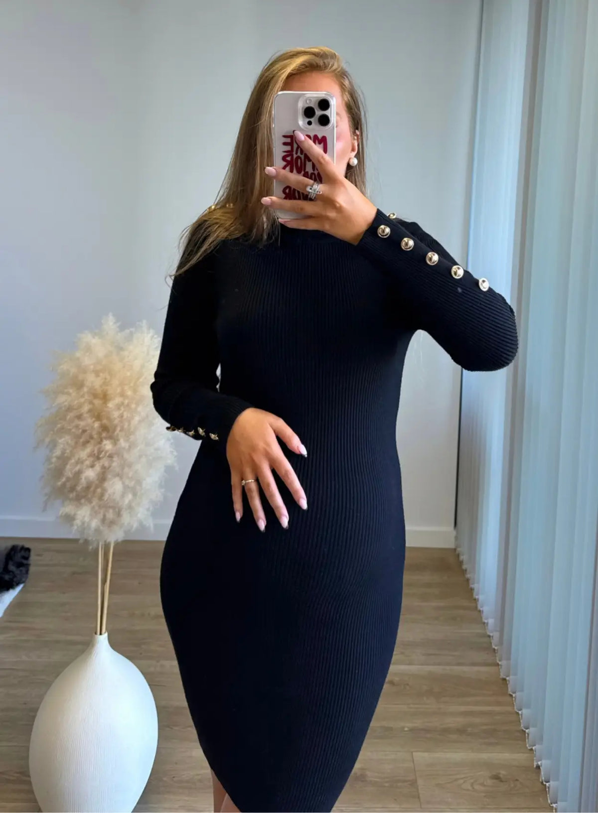 MOCHA - Robe mi-longue de grossesse en maille noire