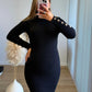 MOCHA - Robe mi-longue de grossesse en maille noire
