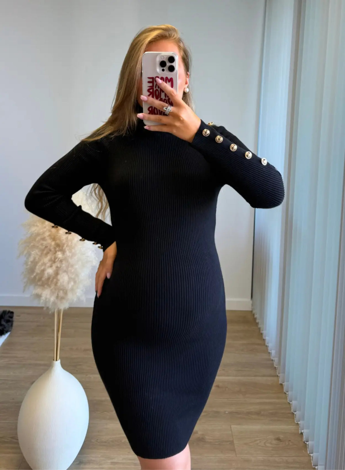 MOCHA - Robe mi-longue de grossesse en maille noire