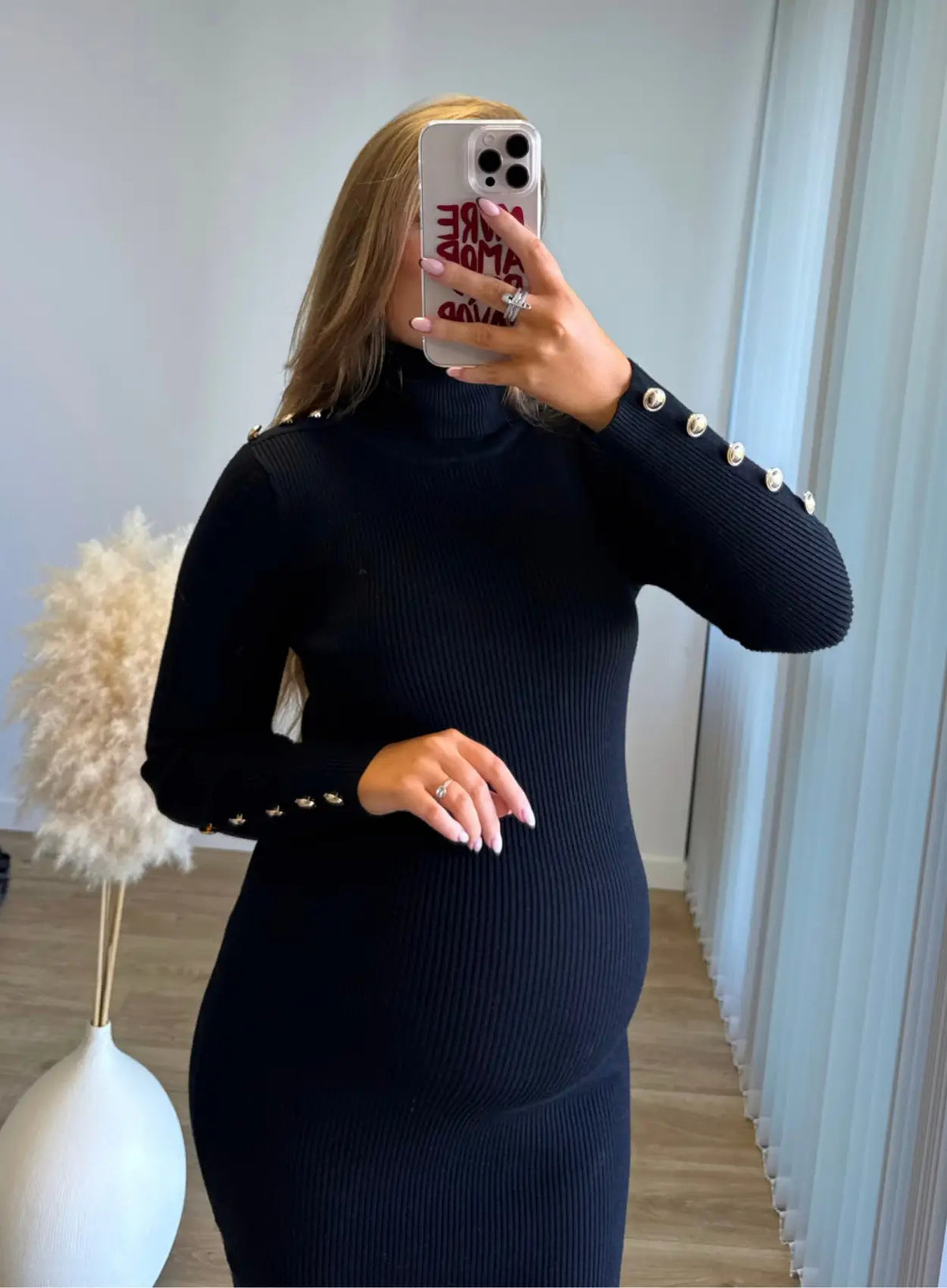 MOCHA - Robe mi-longue de grossesse en maille noire
