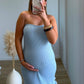 robe-courte-de-grossesse-bustier-bleu-avec-volants-blanc
