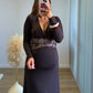 PRALINÉ - Robe longue de grossesse marron avec dentelle