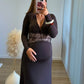 PRALINÉ - Robe longue de grossesse marron avec dentelle