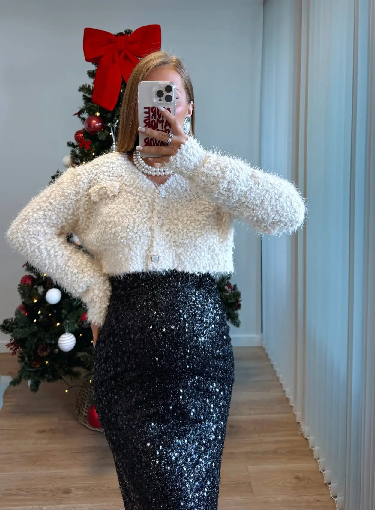 Jupe-longue-de-grossesse-à-sequins-noire