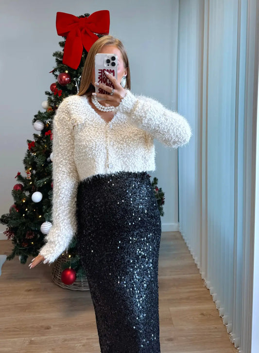 Jupe-longue-de-grossesse-à-sequins-noire