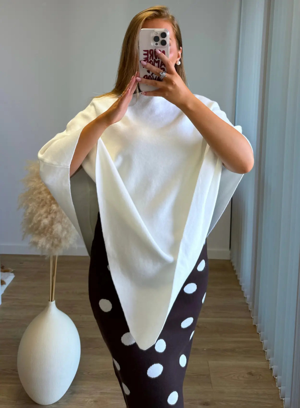 LATTÉ - Robe longue de grossesse côtelée chocolat à pois blancs