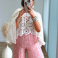 pantalon-de-grossesse-plissé-à-motifs-rose