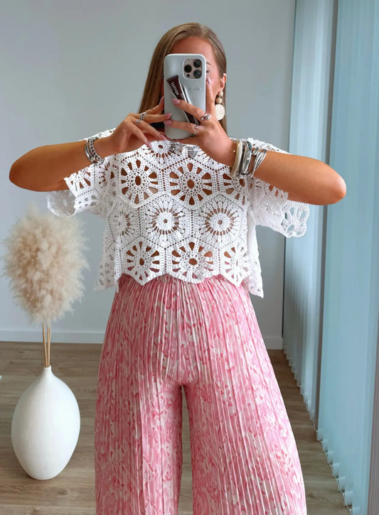 pantalon-de-grossesse-plissé-à-motifs-rose