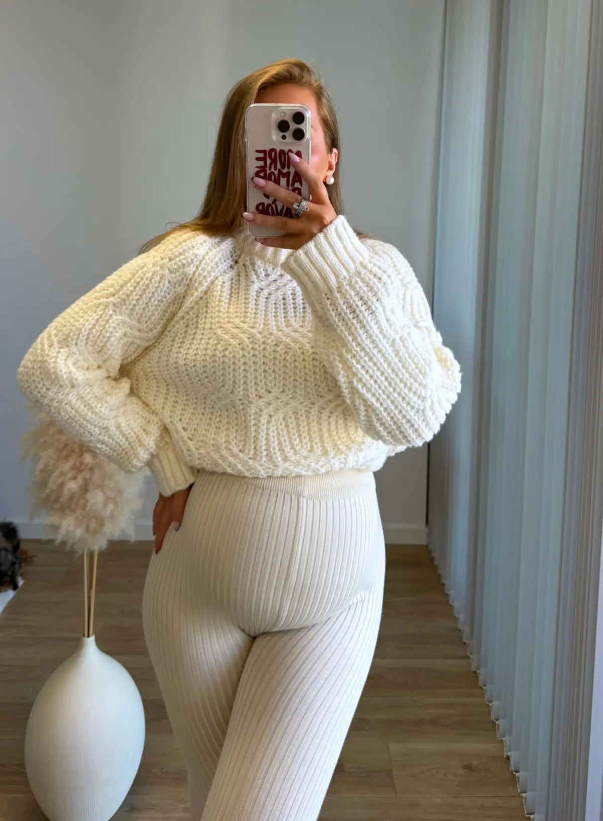CARAMELO - Pull de grossesse en maille torsadé blanc