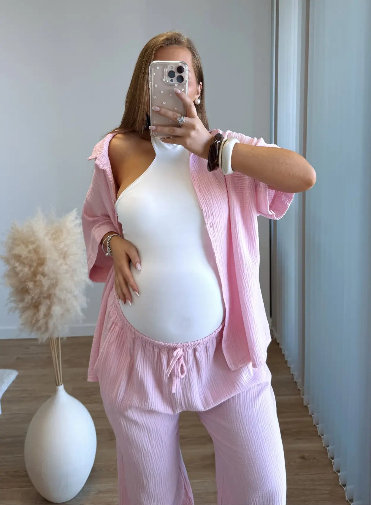 Ensemble-de-grossesse-en-gaze-de-coton-rose