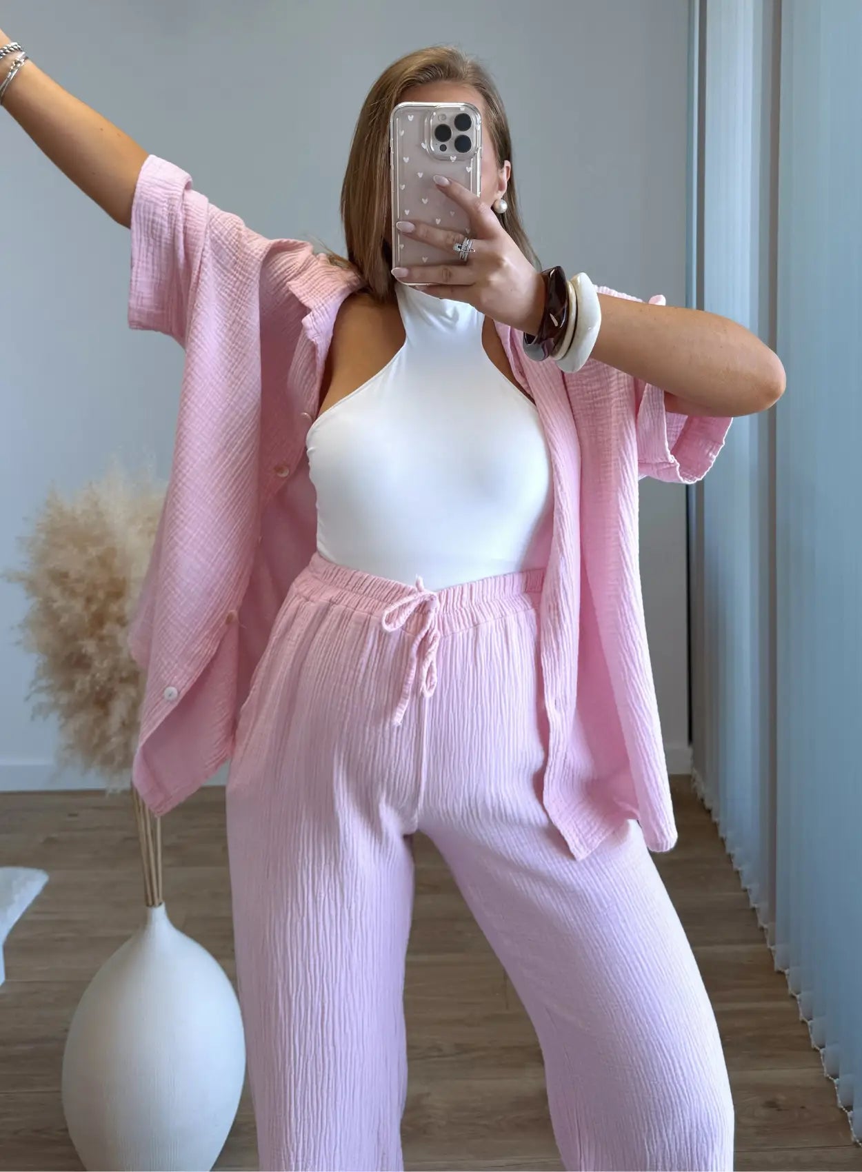 Ensemble-de-grossesse-en-gaze-de-coton-rose