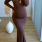 Robe-longue-de-grossesse-marron-avec-bijou