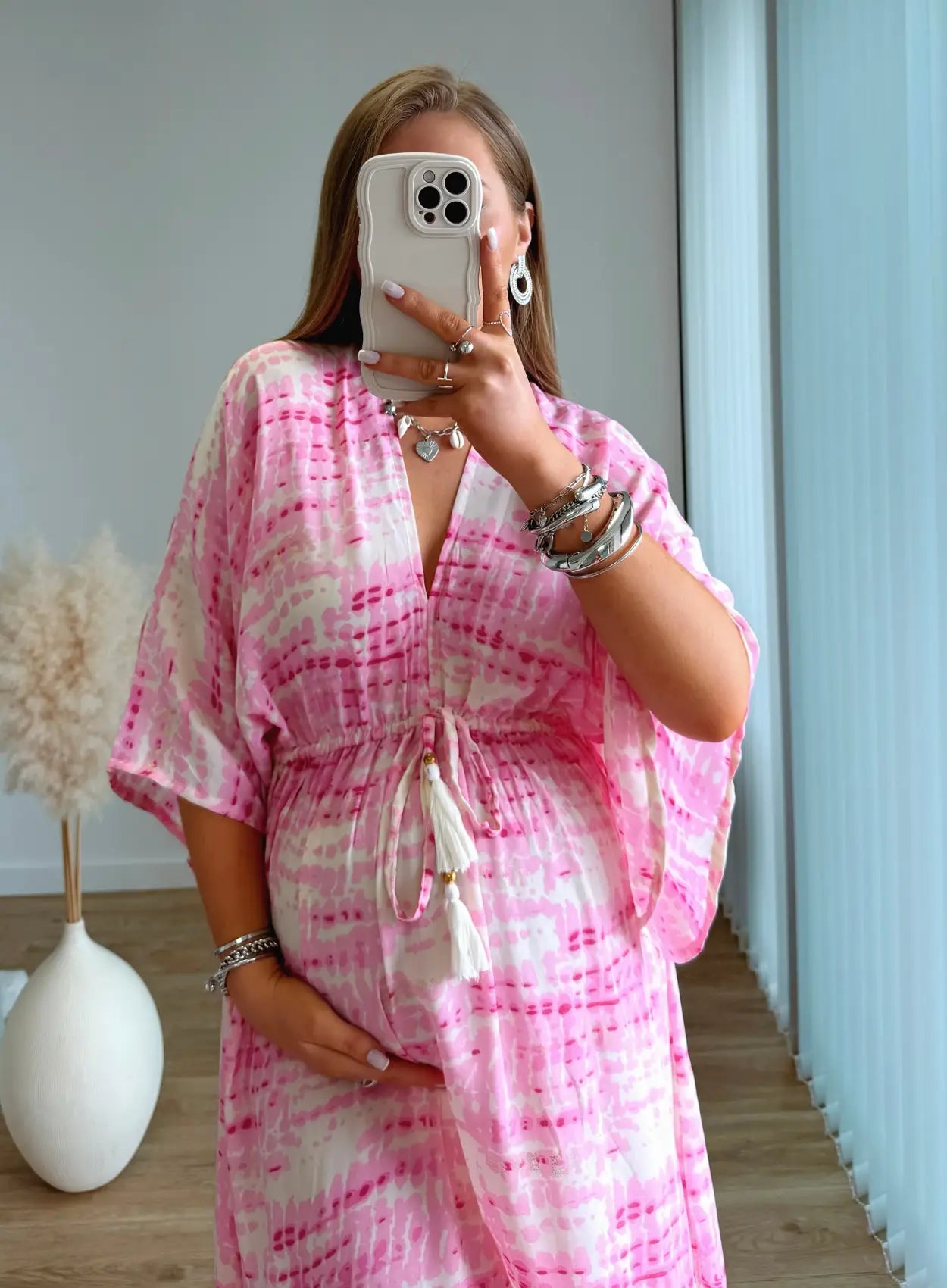 robe-longue-de-grossesse-bohème-rose