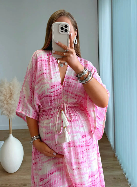 robe-longue-de-grossesse-bohème-rose