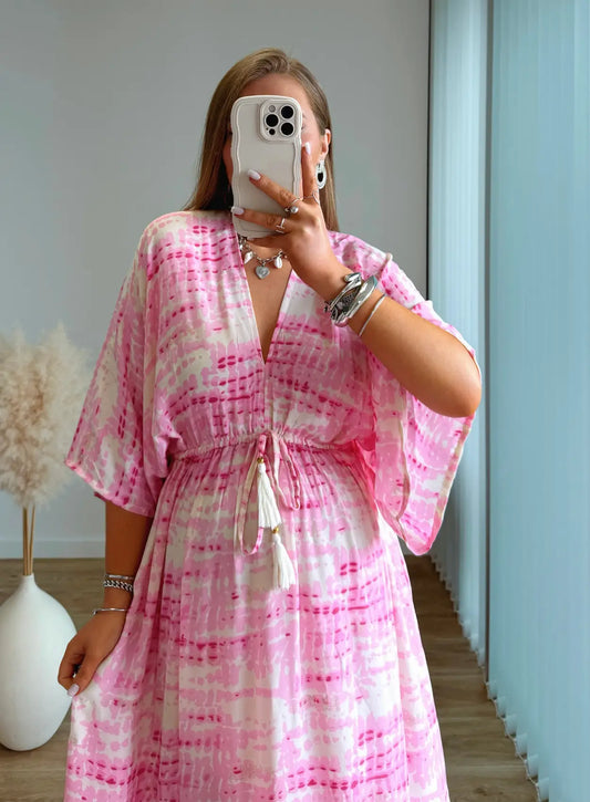 robe-longue-de-grossesse-bohème-rose