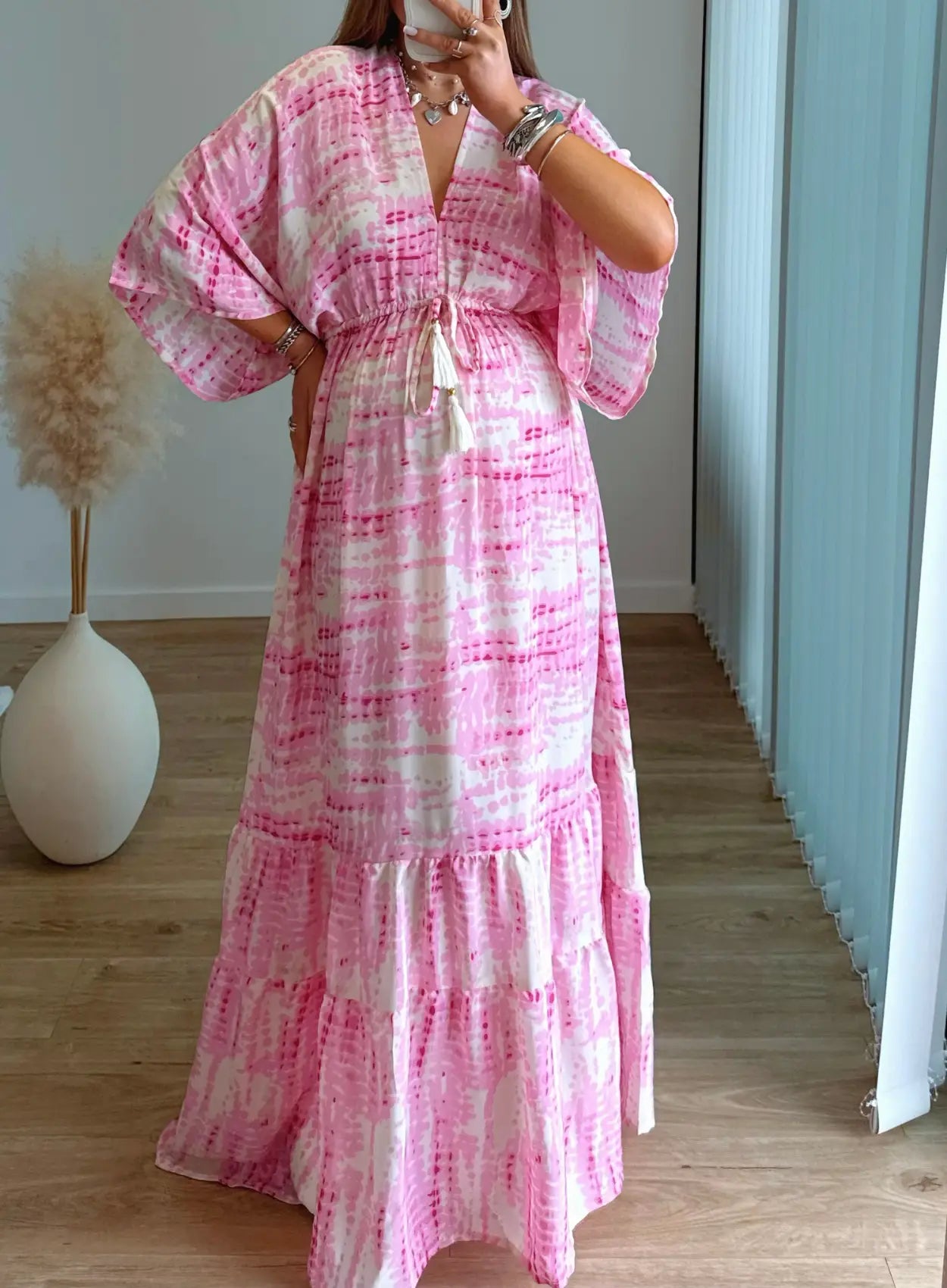 robe-longue-de-grossesse-bohème-rose