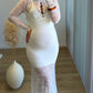 VANILLA - Robe longue de grossesse bi matière avec dentelle blanche