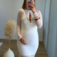 VANILLA - Robe longue de grossesse bi matière avec dentelle blanche
