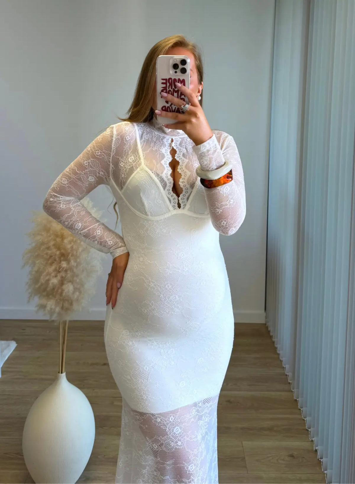 VANILLA - Robe longue de grossesse bi matière avec dentelle blanche