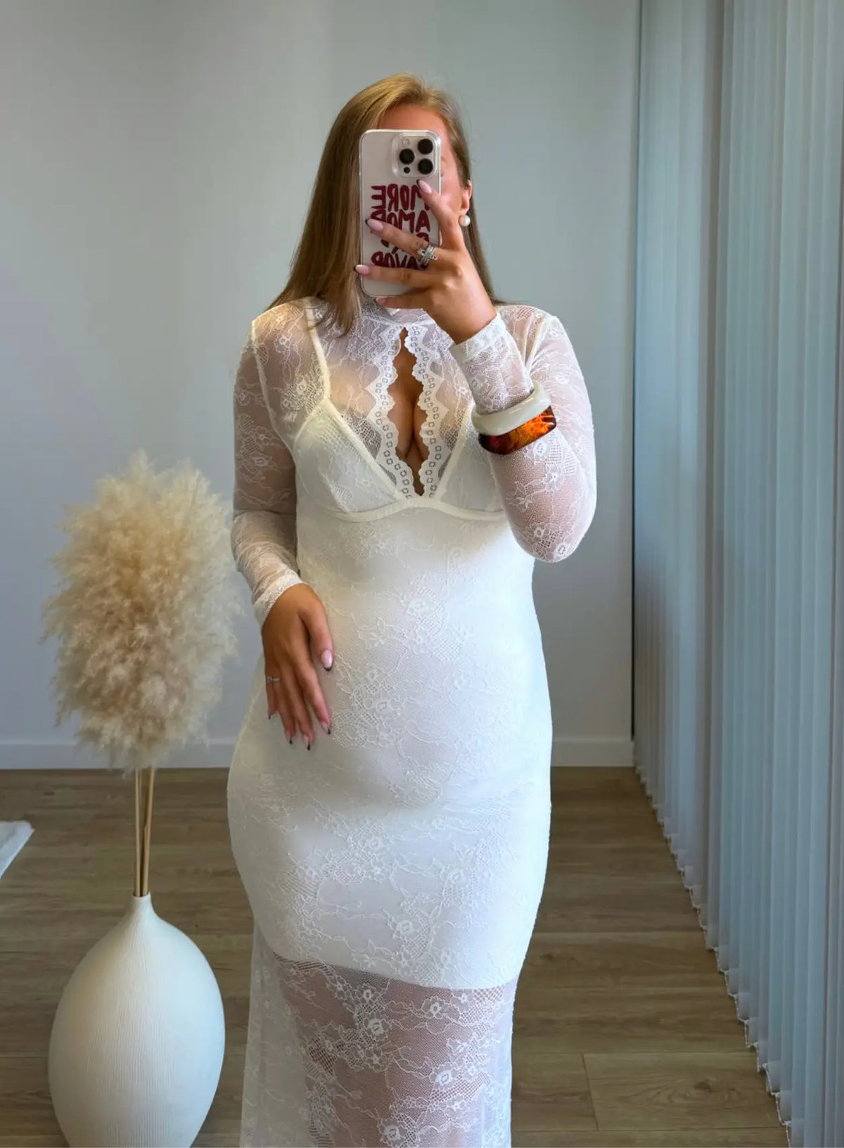 VANILLA - Robe longue de grossesse bi matière avec dentelle blanche