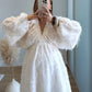 Robe-courte-de-grossesse-babydoll-beige-à-plumes
