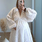 Robe-courte-de-grossesse-babydoll-beige-à-plumes